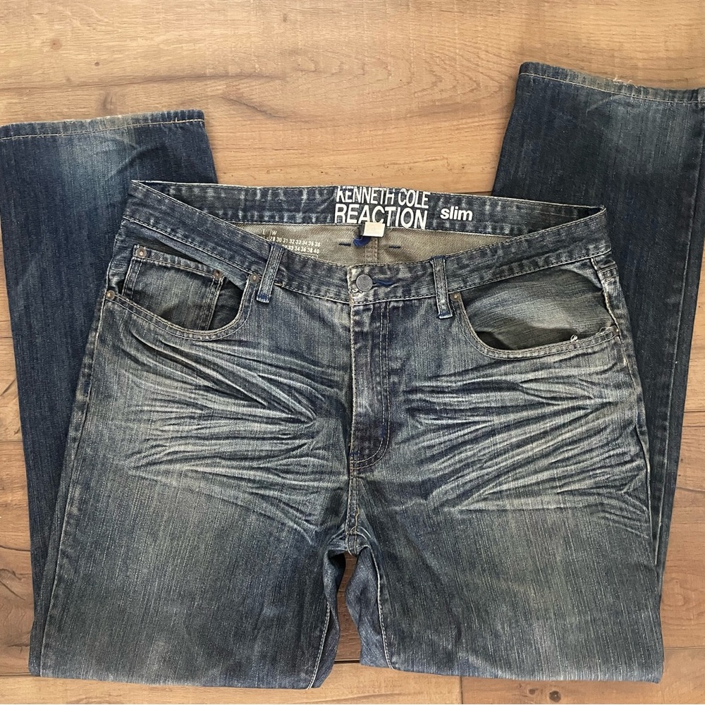 Kenneth Cole Blue Slim Jeans with Vintage Wash